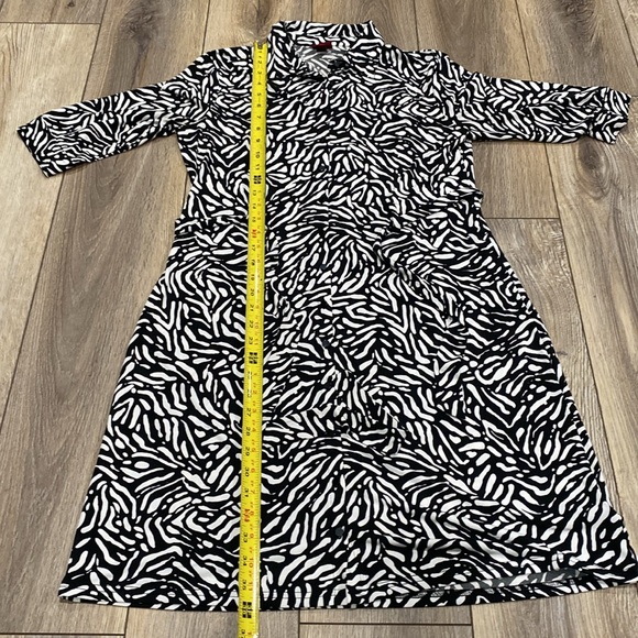 ▪️MERONA Black & White Geometric Animal Print 3/4 Sleeve Dress with Belt MEDIUM - Picture 10 of 13